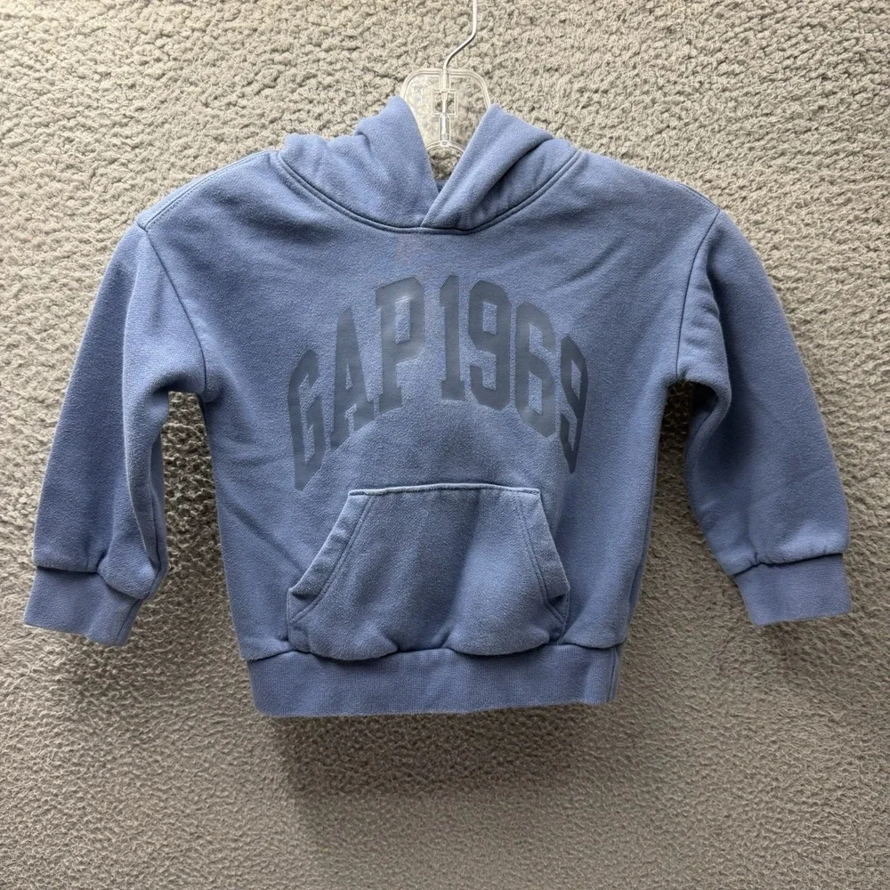 GAP Hoodie Toddler Boy Size 3T Blue GAP 1969 Graphic Logo Pullover Hoodie